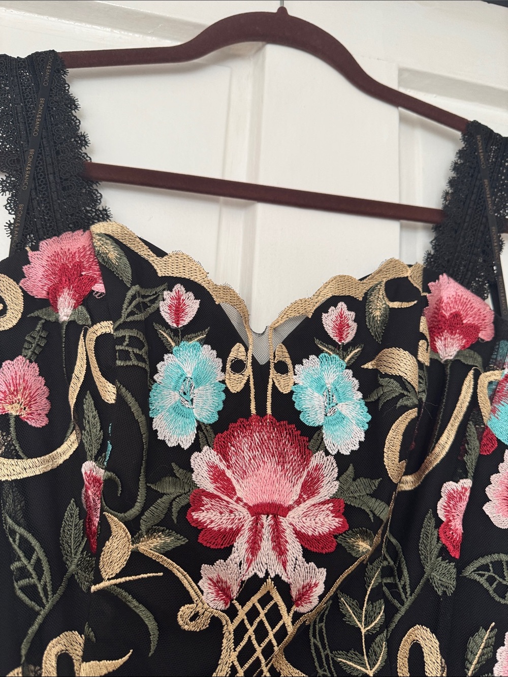 Bronx and Banco Black Midi Dress with Multicolor Floral Embroidery - Picture 3 of 10